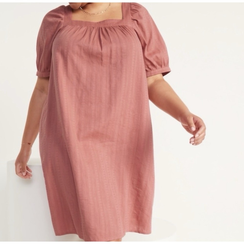 Old Navy Women's Midi Dress Square Neck Puff Sleeve Size Large Dusty Rose Beach